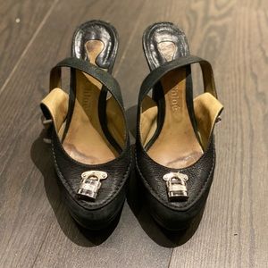 CHLOE SLINGBACK PLATFORM LOCK HEELS SZ 37 LEATHER
